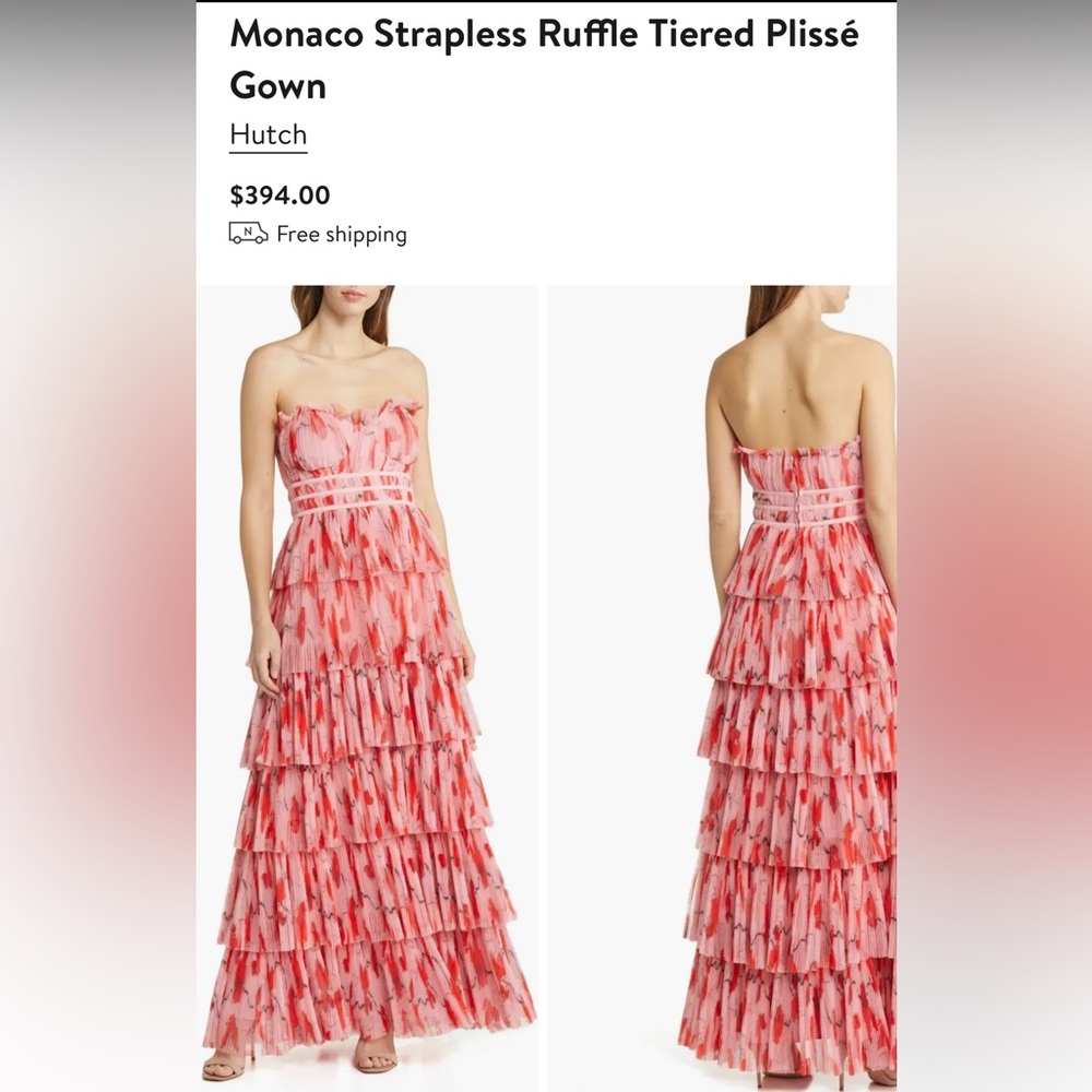 Monaco Strapless Ruffle Tiered Plissé Gown Hutch